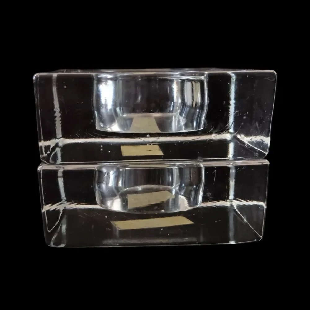 2 IKEA Glass Candle Holders Icy Clear Christmas Square Ice Cube Votive Tealight.